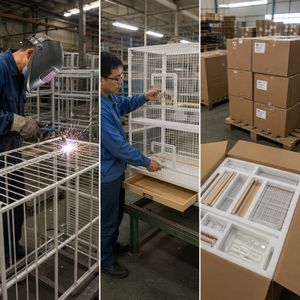 Cage à oiseaux de qualité supérieure pour perroquets, en fer forgé avec revêtement en poudre, avec plateau de jeu et support à roulettes, matériaux non toxiques et sans danger pour les oiseaux - Product Image 5