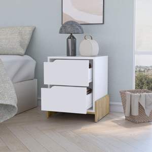 DB Ralston Mesita de noche de madera maciza de 2 cajones en macadamia blanca Estilo europeo antiguo minimalista moderno para dormitorio o apartamento U - Product Image 2