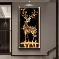 Lienzo Moderno con Arte Digital Feng Shui de Ciervo Dorado en Acuarela, Retroiluminado por LED, Ecológico, Impermeable y Decorativo