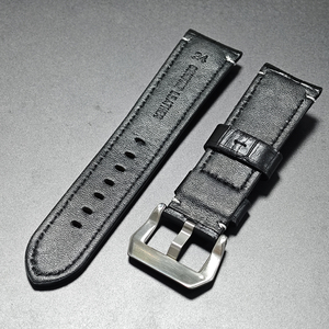 <span class=keywords><strong>Bracelet</strong></span> <span class=keywords><strong>de</strong></span> <span class=keywords><strong>montre</strong></span> en cuir vintage 24 mm noir avec ligne blanche pour Panerai Seiko <span class=keywords><strong>Fossil</strong></span> Bell & Ross BR01 avec boucle argentée - Product Image 2