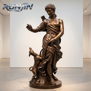 Scultura in Metallo di Alta Qualità Personalizzata, Grande Dea in Bronzo con Cane, Opera d'Arte Femminile per Hotel, Diana <span class=keywords><strong>la</strong></span> Cacciatrice - Product Image 1