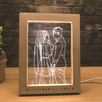 Lampe de nuit LED 3D à illusion d'optique personnalisée avec impression UV, cadre photo en acrylique DIY avec base en bois massif et acier inoxydable