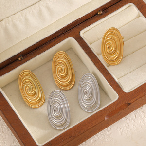Boucles d'oreilles en acier inoxydable, design en spirale elliptique, ton or et argent, bijoux à la mode pour femmes, motif géométrique TE60547 - Product Image 2