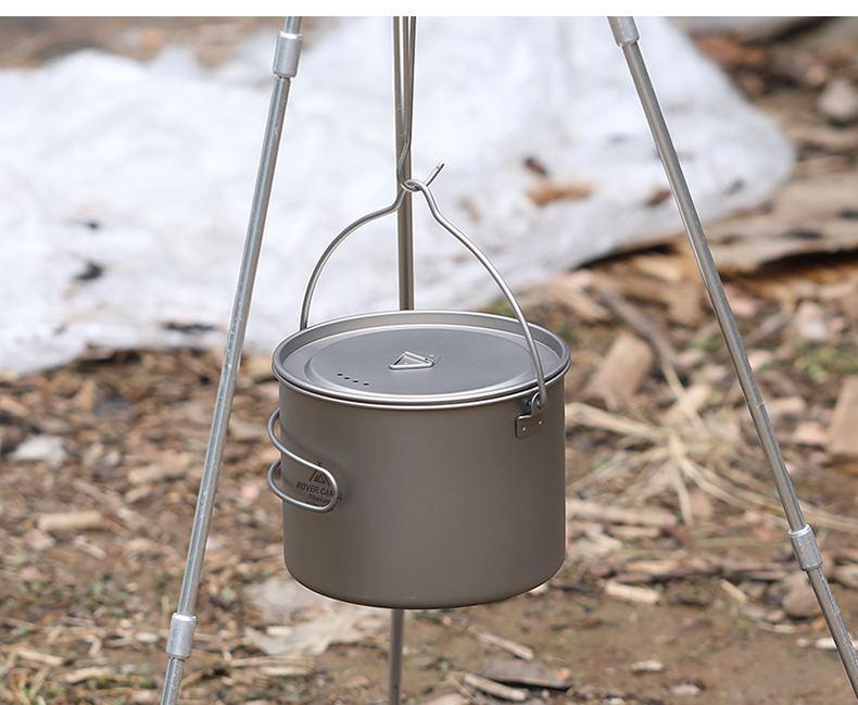 Outdoor Cooking Pot 950 Ml Titanium Pot With Handles Out