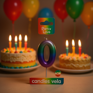 Bougie d'anniversaire numéro 0 Party Love 6 cm, couleur arc-en-ciel - Product Image 3