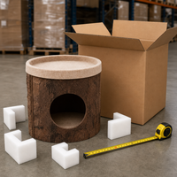 Cama cilíndrica para gatos con textura de corteza de roble natural y parte superior de fieltro, nido acogedor para gatos de interior, diámetro [insertar diámetro]. 420 x 410 mm