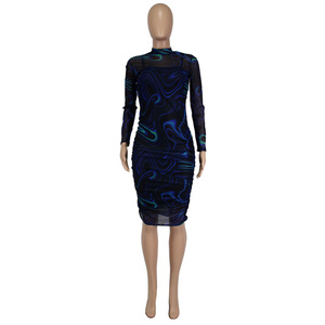 Conjunto de <span class=keywords><strong>dos</strong></span> <span class=keywords><strong>piezas</strong></span> de malla Sexy vestidos de <span class=keywords><strong>fiesta</strong></span> mujer señora elegante manga larga ceñido al cuerpo Casual vestidos de mujer traje - Product Image 3