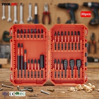 Jeu de 30 embouts de vissage à couple élevé en acier S2 de qualité industrielle, anti-rupture, à pointe magnétique, finition oxyde noir, boîte en plastique, outils de bricolage pour artisans
