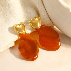 Pendientes Colgantes en Forma de Corazón, Chapados en Oro de 18K, Acero Inoxidable, Resina Irregular, Joyería de Moda de Lujo Ligero - Product Image 3
