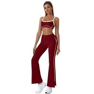 Conjunto de Pantalones de Yoga de Cintura Alta con Micro-Campana, 2 Piezas, para Mujer, Spandex/Nylon, Suaves como la Mantequilla, Transpirables, Control de Abdomen, Corte <span class=keywords><strong>Bootcut</strong></span> - Product Image 1