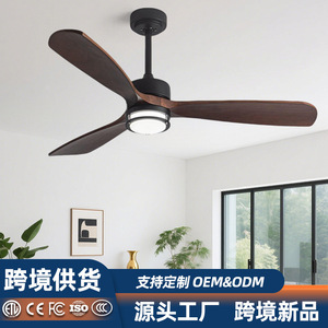 <b>Ceiling</b> <b>Fan</b> Light With Walnut Wood Blades 220V LED Flush Mount For Living Room And Dining Room - Product Image 5