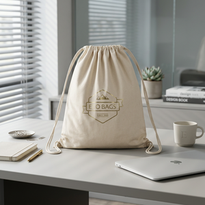 Plain White Canvas Drawstring <b>Backpack</b> Eco-Friendly Unisex Lightweight Reusable <b>Gym</b> Sports Travel School Bag Adjustable Strap - Product Image 2