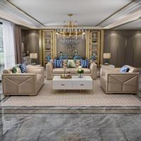 Maßgefertigtes Villa-Apartment Italienisches Leichtes Echtleder Modernes Ecksofa Bett Sessel Set Himmelblau Exklusive Küchenmöbel