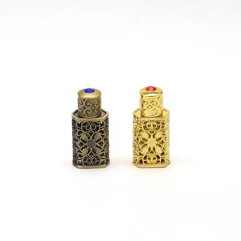 3ml Unique Arabic Style Metal Essential Oil Attar Perfume Glass Bottles with Glass Stick