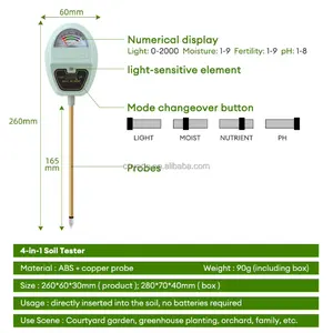 Zeer Gevoelige 4-In-1 Bodemtester Nutriënt/Licht/Vocht/Ph Boomgaard Kas Aanplant Bodemvochtmeter