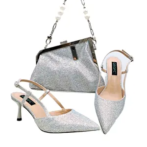 QSGFC Design italien dames couleur argent grande capacité sac de mode sac à bandoulière et sangle talons hauts chaussures et sac de banlieue