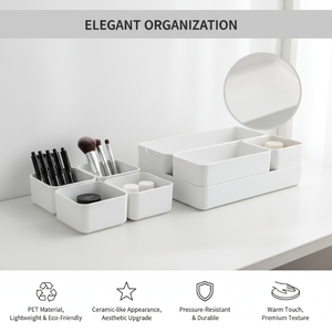 Boîtes de rangement empilables pour fournitures de bureau |   Plateau de maquillage minimaliste en <span class=keywords><strong>plastique</strong></span> |   Conteneurs de papeterie pour gagner de la place - Product Image 6