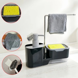 Multifunction <b>Kitchen</b> Bath Soap Dispenser Press Type Liquid Soap Pump Sink Organizer Sponge Holder Towel Rack with Drain Tray - Product Image 4