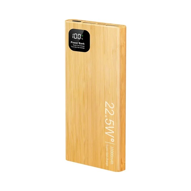 2025 New Products Outdoor Mobile Wood Carving Portable Eco Friendly Led Light up Bamboo Powerbank 10000mah Wooden Power Bank
