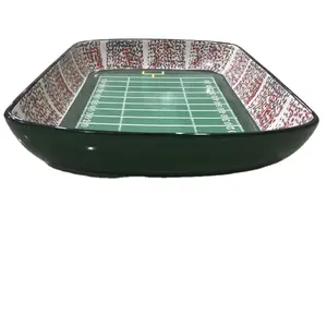 Plato de estadio de fútbol de cerámica de excelente calidad servidor de condimentos de cerámica para fiestas de fútbol