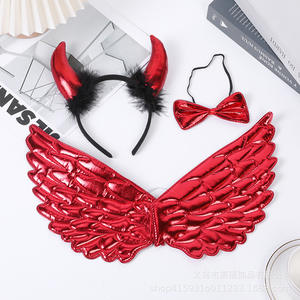Costume <span class=keywords><strong>de</strong></span> Diable d'Halloween avec Bandeau à Cornes Rouges et Plumes, Accessoires <span class=keywords><strong>de</strong></span> Cheveux Ailes d'Ange pour Enfants, en Tissu PP, pour Fête, Masquerade, Déguisement, Diwali, Haute Qualité - Product Image 5