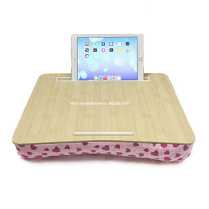 Draagbare Bamboe Graan <span class=keywords><strong>Lap</strong></span> <span class=keywords><strong>Tray</strong></span> Ipad Bureau Knie Lade Met Hart Bedrukte Kussen Tas Zachte Kussentas Thuis Kantoor Bureau Lade - Product Image 2