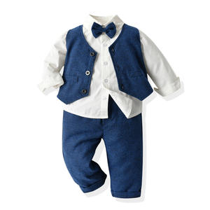 Enfant en bas âge garçons à manches longues t-shirt hauts gilet manteau pantalon petits enfants Gentleman tenues jurer costume en gros - Product Image 1