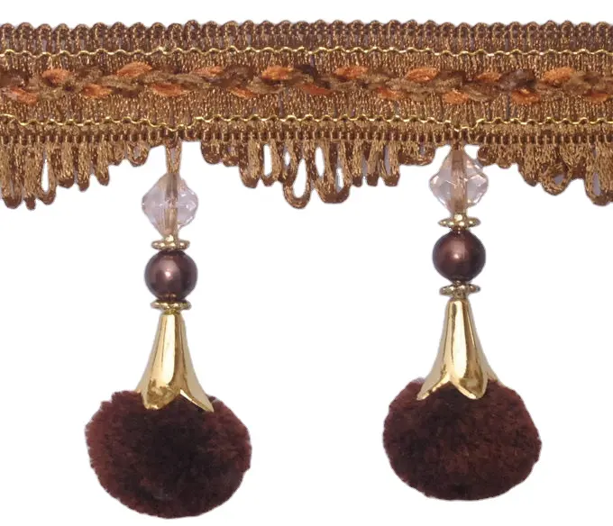 Treccia pendente con fiocco a sfera con frangia con perline per cucire con frangia in pizzo acrilico accessorio per cucire artigianale per la decorazione di tende per la casa