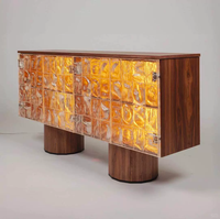 Buffet de rangement design en verre artistique, éclairé, en bois massif, pour salle à manger