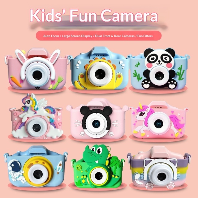 Children's Dual-Camera Portable Mini Camera 2.0-inch IPS Screen Burst Mode Game Timer CCD Sensor Full HD 4K Video 2X-7X Zoom
