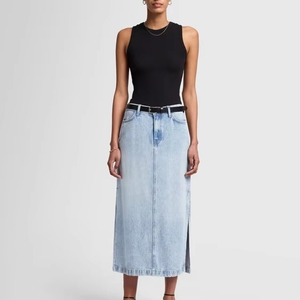 Simple Design Style <strong>Frilly</strong> Slit Multicolor Denim <strong>Skirt</strong> for Women - Product Image 3