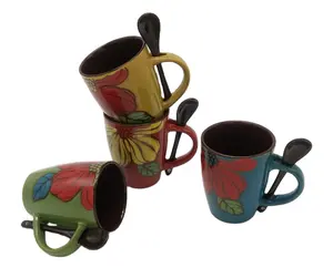 Prezzo di fabbrica personalizzato Eco Friendly caffè tazza da viaggio con il cucchiaio In manico doppio tono modello di fiore artigianato da viaggio e regali