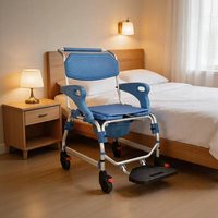 Chaise de toilette portable avec repose-pieds pour handicapés, chaise de toilette multifonction avec roulettes pour personnes âgées