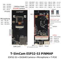 Placa de Desarrollo LILYGO T-SIMCAM ESP32-S3 con WiFi para Bluetooth 5.0, Módulo de Cámara Inalámbrica OV2640/OV5640, Ranura para Tarjeta TF y SIM T-PCIE