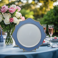 Blue Rim Vintage Romantique Élégant 13 Pouces Couverts De Mariage Assiette À Dîner Plateau De Chargeur En Plastique pour Plats et Assiettes