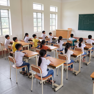 Meubles scolaires fixes très résistants, design moderne, table et chaise pour étudiants, matériaux en acier, contreplaqué et plastique, couleur personnalisée, Aoyasi - Product Image 2