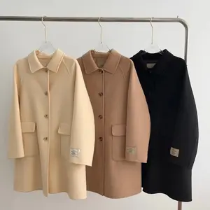 Customized by Knitwear Manufacturers Lapel Oversized Wool Coat Woman Jacket Winter Coat Woven Long Standard Elegant Plain Dyed