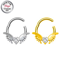 Bijoux de piercing nasal Freya en titane et zircon, anneau de septum pendulaire pour femme, boucles d'oreilles créoles fines à pendentif, vente en gros