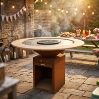Table de barbecue extérieure en acier Corten, barbecue mobile à bois avec armoire de rangement pour jardin