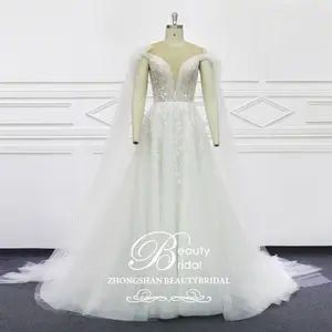 Beauty Bridal New style luxury A line bridal gown China wholesale with heavy hand beading bridal gown with long tulle sash