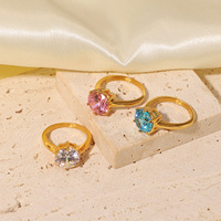 Bague tendance pour femmes, bijou rond en acier inoxydable, zircon, blanc/bleu/rose, or 18k, pour fête, cadeau