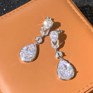 E4168 White Gold Drop Earrings <b>Water</b> Drop <b>Crystal</b> Rhinestone Bezel Setting Classic Women's Wedding Jewelry - Product Image 4