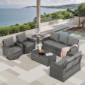 Conjunto de Sillas Giratorias de Bambú Contemporáneas con Sofá para Patio, Terraza, <span class=keywords><strong>Bistro</strong></span>, Jardín, Césped y Patio Trasero - Product Image 5