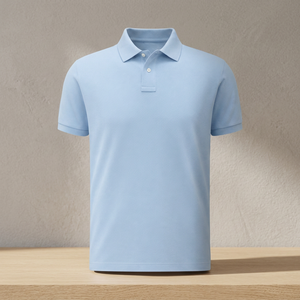 เสื้อโปโลแขนสั้นสีฟ้าอ่อนสำหรับผู้ชาย ผ้าฝ้าย 100% ผ้าปิเก้ถัก ระบายอากาศได้ดี สวมใส่สบาย สีพื้น ทรงปกติ - Product Image 3