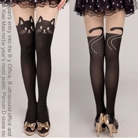 Collants fins d'été pour femme, motif chat de dessin animé, patchwork velours et soie, antibactériens, avec bande haute, Elisha Light Leg