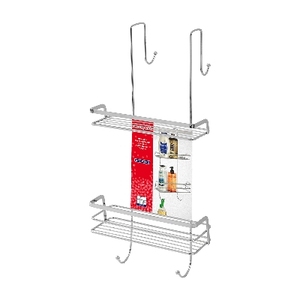Étagère rectangulaire à 2 niveaux avec crochet de douche, chrome poli, longueur 25,5 cm, largeur 11 cm, rangement pour salle de bain - Product Image 1