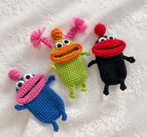 Porte-clés en <span class=keywords><strong>laine</strong></span> tricoté à la main, motif dessin animé mignon bouche de saucisse, en acier inoxydable tressé, écologique, petit lot - Product Image 2