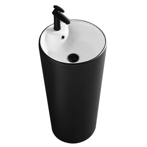 Black <b>Round</b> Ceramic Pedestal <b>Basin</b> Floor Standing Single Hole Smooth Finish Bathroom Sink - Product Image 5