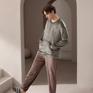 Pigiama da <span class=keywords><strong>Uomo</strong></span> Elegante e Casual in <span class=keywords><strong>Pile</strong></span> Termico Traspirante a Maniche Lunghe di Alta Qualità per l'Autunno - Product Image 3