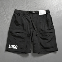 Shorts cargo en nylon légers à séchage rapide avec logo personnalisé, ceinture élastique, ceinture en sangle, poche zippée, style Gorpcore, pour la randonnée et les activités utilitaires